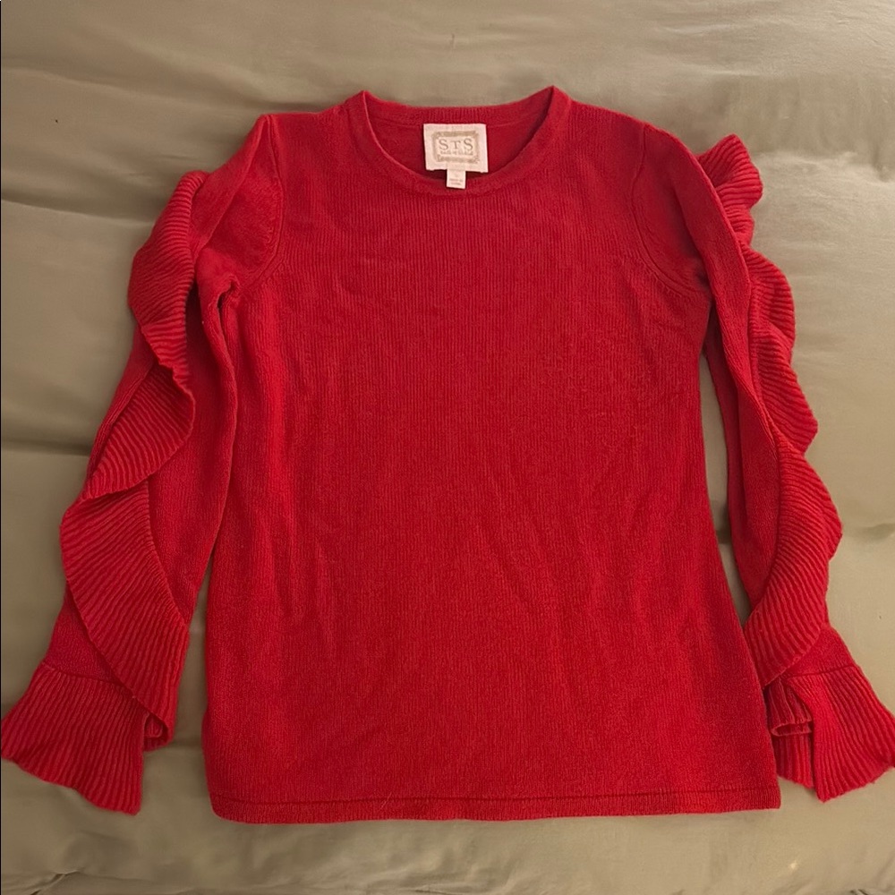 Sail to Sable Red Ruffle Sleeve Sweater